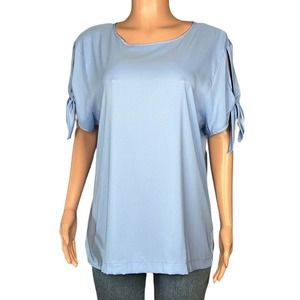 Ann Taylor Loft Shirt Womens XXL 2XL Blue Short Sleeve Cold Shoulder Scoop Neck